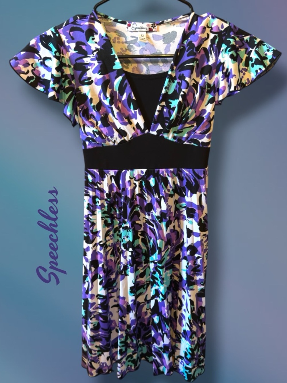 🌺Speechless Purple Floral V-Neck Empire Waist Dress-Girls